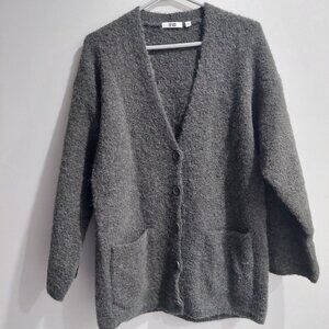 Uniqlo Women's Cardigan Grey Small Alpaca Wool Knitted Button Front Jumper, Sz S